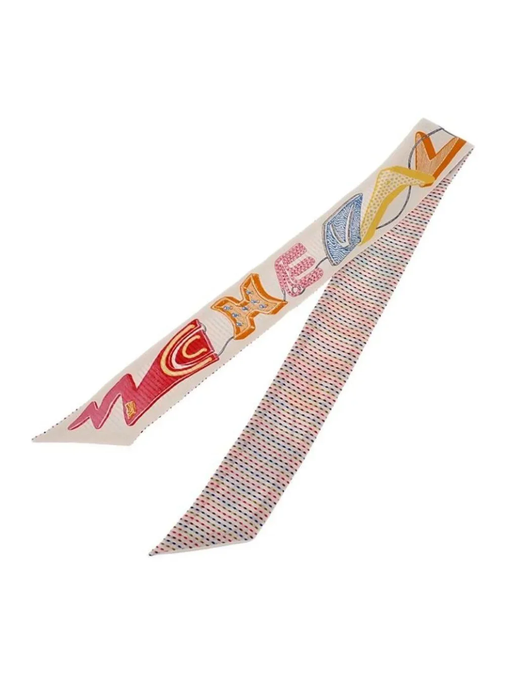 ★SOLD★ Hermes Twilly Pointier Chevaloscope Neon 04 Logo Scarf Silk White Rose - Picture 3 of 11